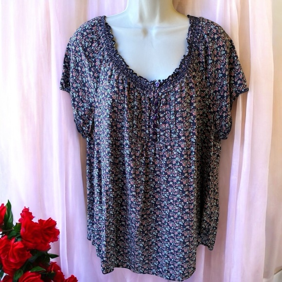 Faded Glory Peasant Top Shirt Plus Size Boho Blouse Drop Hem Womens XXL - Picture 1 of 14